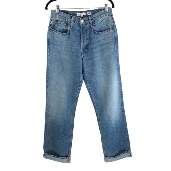 Re/Done 90s Relaxed Long Rigid Jeans Denim Button Fly High Waist Blue 27 NWT